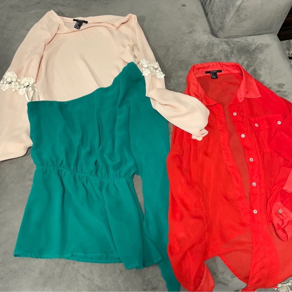 Forever 21 Women's Teal and Coral Blouse Set